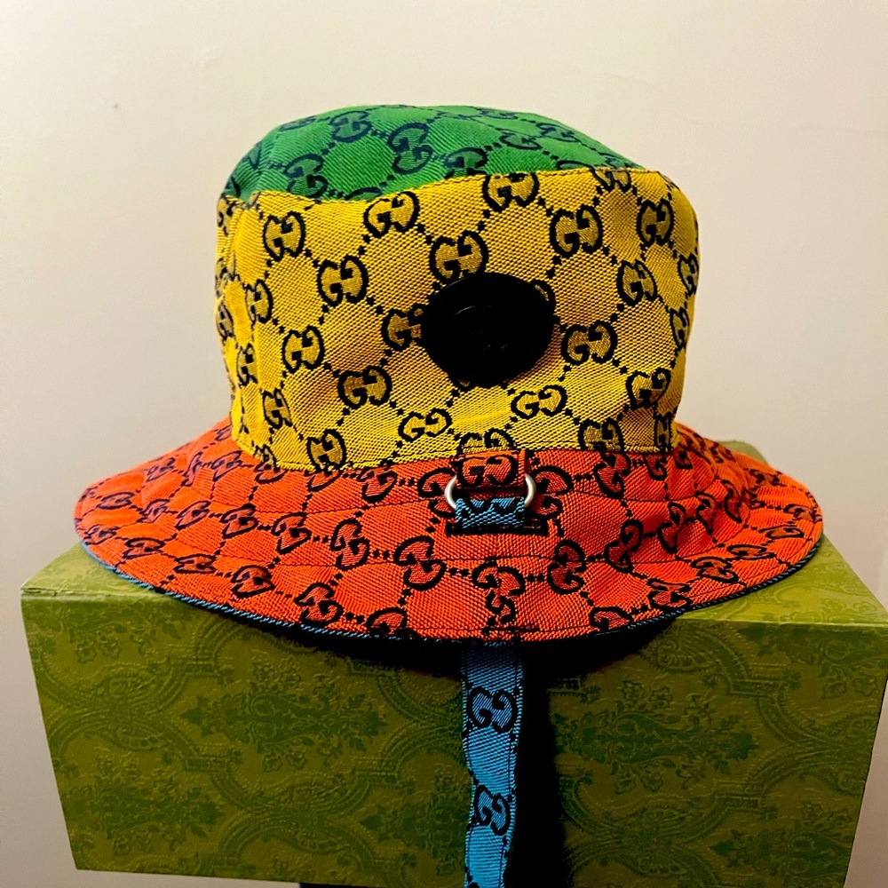 Gucci Monogram Canvas Bucket Hat with straps- multicolor